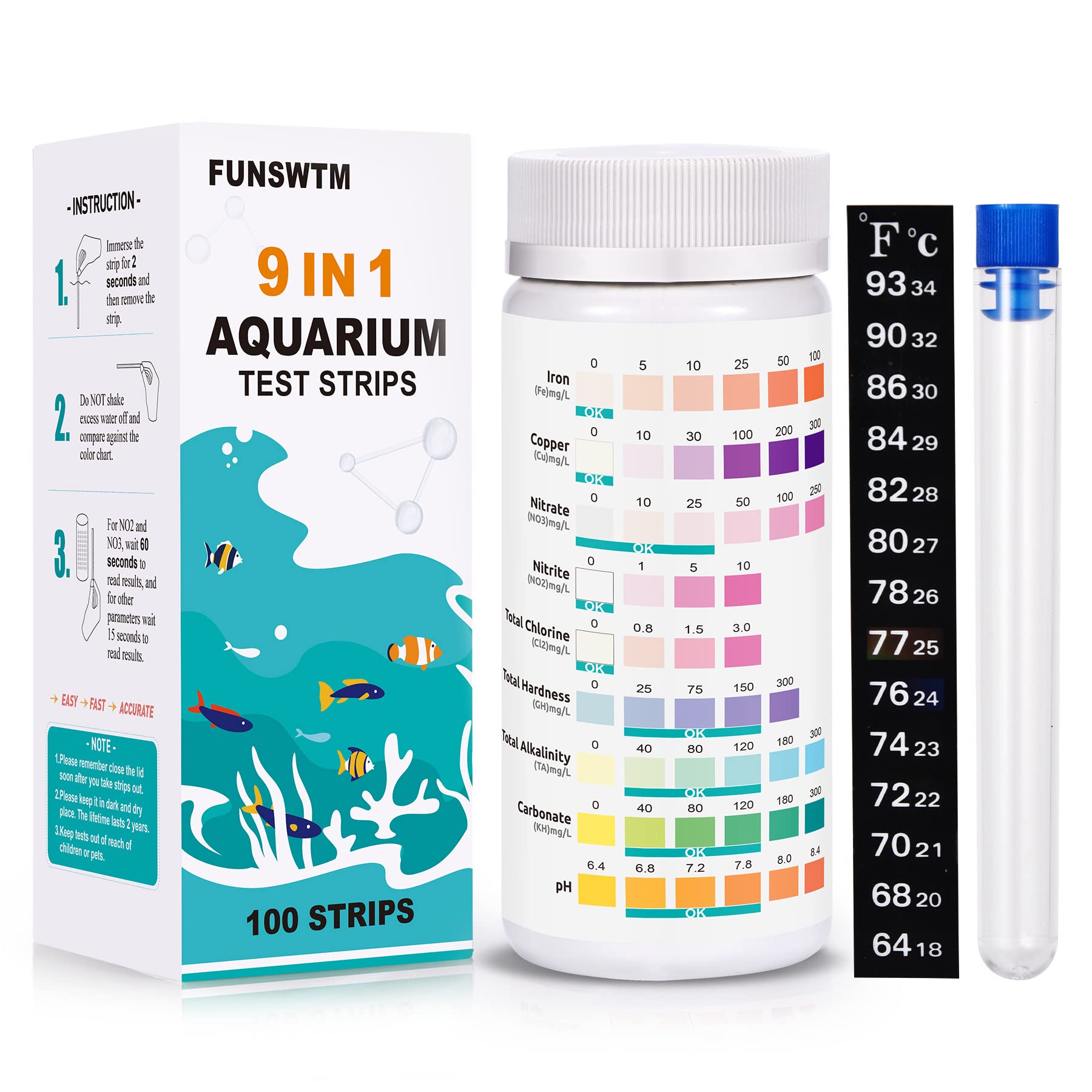 100PCS Aquarium Test Strips 9 in 1 Aquarium Water Test Kit for Freshw Supply AG