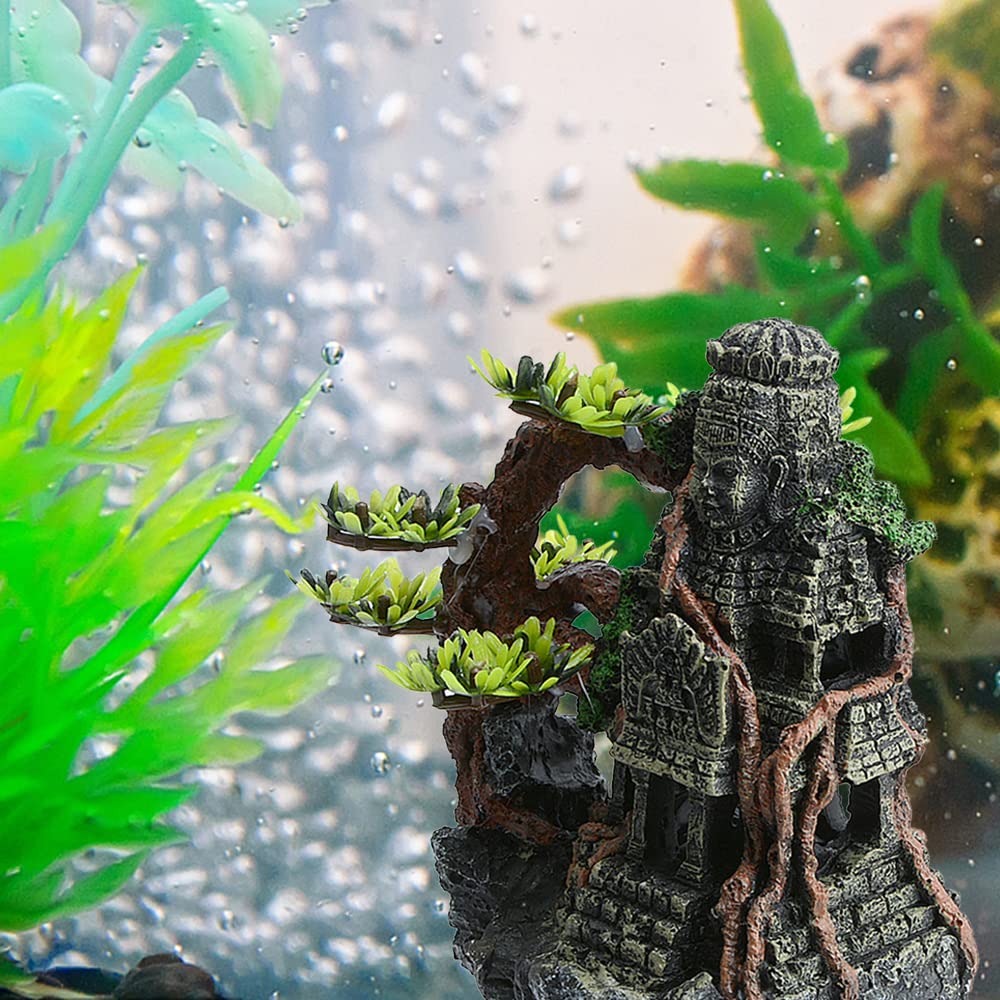 Saim Aquarium Large Angkor Wat Buddha Statue Temple Decorations Aquarium Buddha Decor Fish Tank Large Buddha Statue with Tree Ornament Dragon Tank