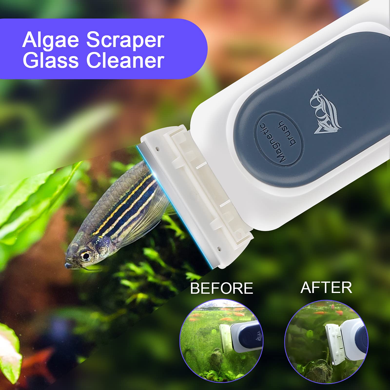 AQQA Aquarium Strong Magnetic Cleaner Brush Fish Tank Glass Algae Mag Supply AG